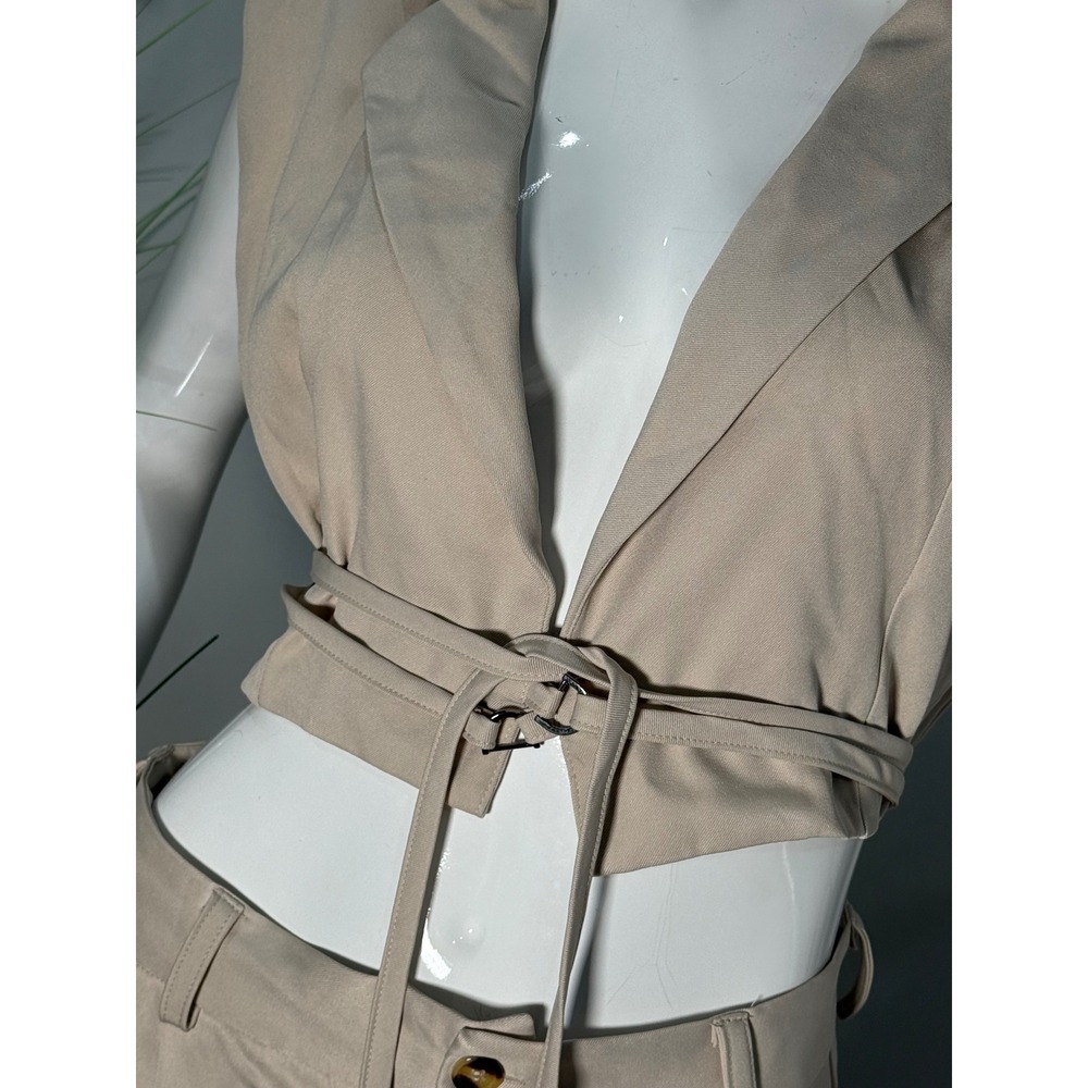 Micas Beige Two Piece Set‎ Crop Vest & Wide Leg Pants size L - Picture 5 of 12